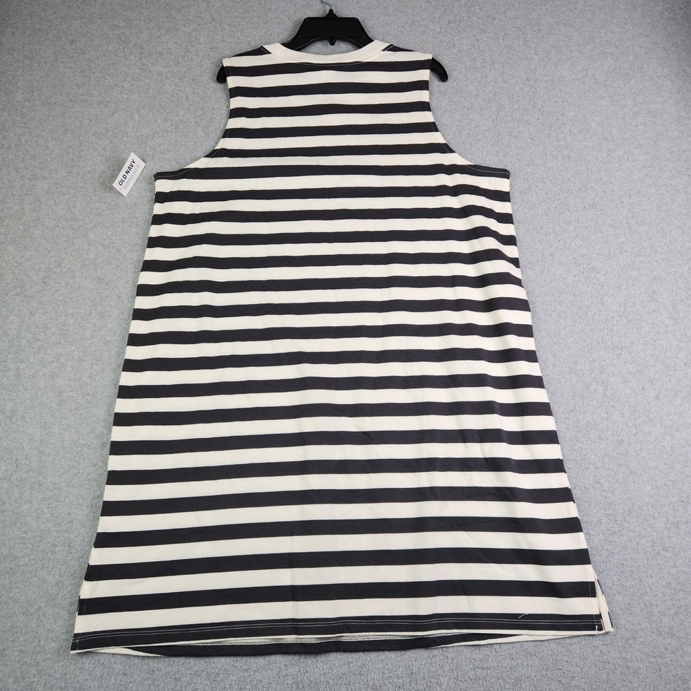 Old Navy Tank Dress Womens Large Black White Striped Stretch Sleeveless Crewneck - Picture 5 of 9